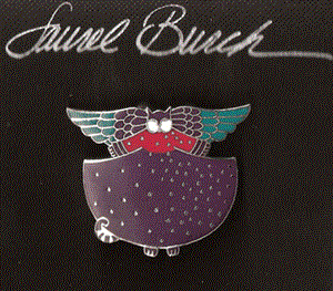 Cloisonne Pin - red, purple & teal - silver shiny finish